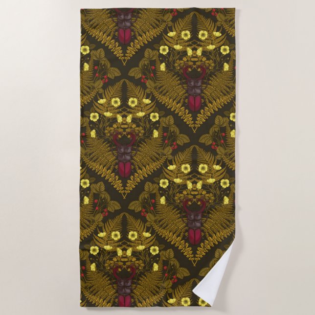 Stag beetle and ferns beach towel (Front)