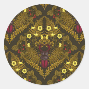 Stag beetle and ferns classic round sticker