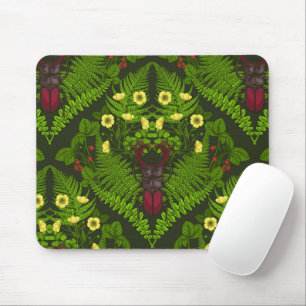 Stag beetle and ferns, green leaves mouse pad