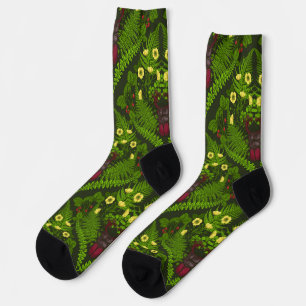 Stag beetle and ferns, green leaves socks