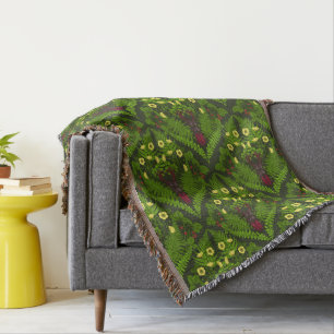 Stag beetle and ferns, green leaves throw blanket