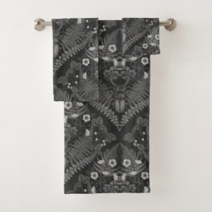 Stag beetle and ferns, in black and white bath towel set