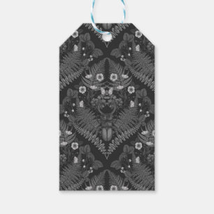 Stag beetle and ferns, in black and white gift tags