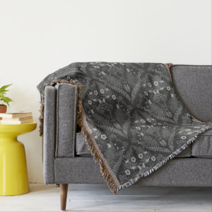 Stag beetle and ferns, in black and white throw blanket