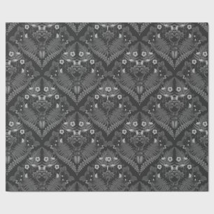 Stag beetle and ferns, in black and white wrapping paper