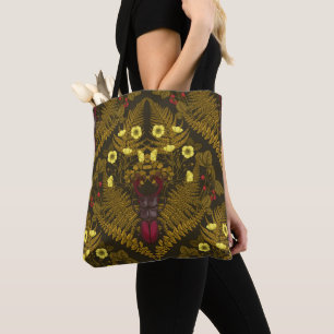 Stag beetle and ferns tote bag