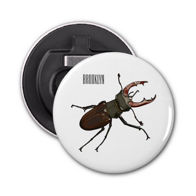 Stag beetle cartoon illustration bottle opener (Front)