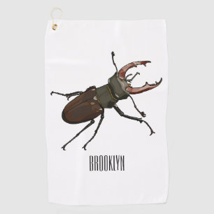 Stag beetle cartoon illustration golf towel