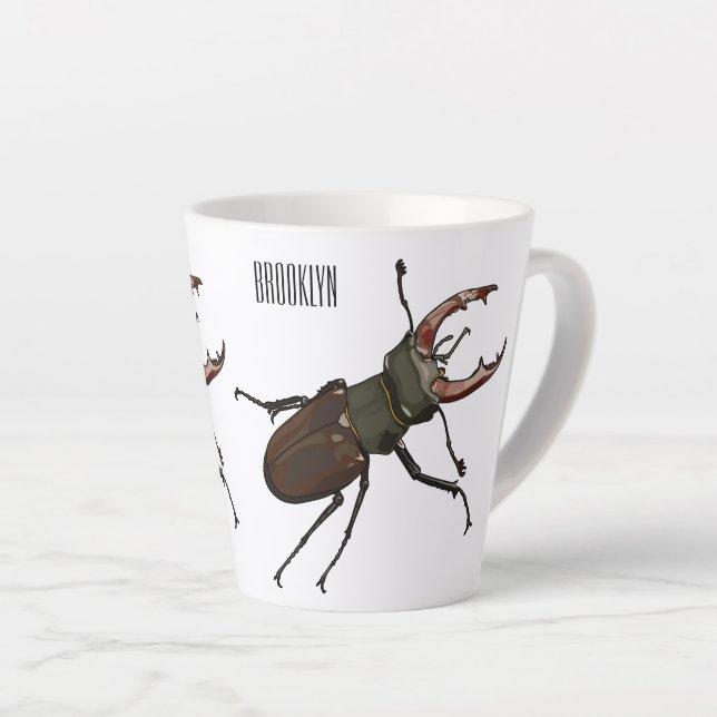 Stag beetle cartoon illustration latte mug (Right Angle)