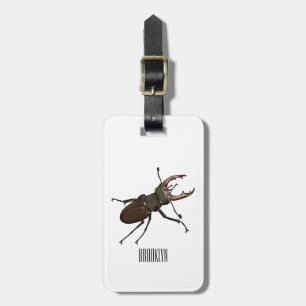Stag beetle cartoon illustration luggage tag
