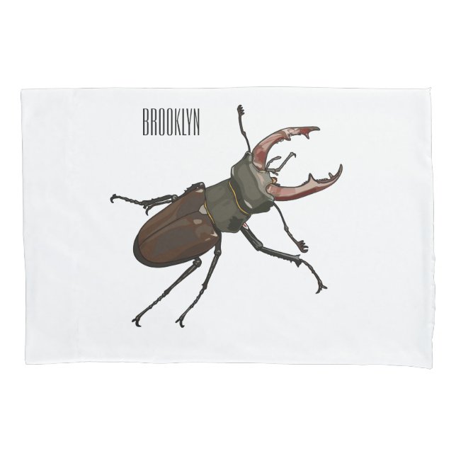Stag beetle cartoon illustration pillowcase (Front)