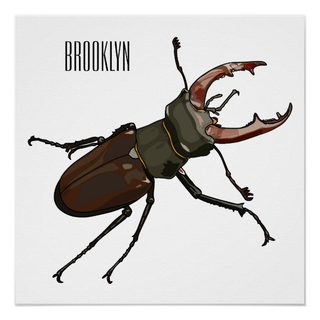 Stag beetle cartoon illustration poster (Front)