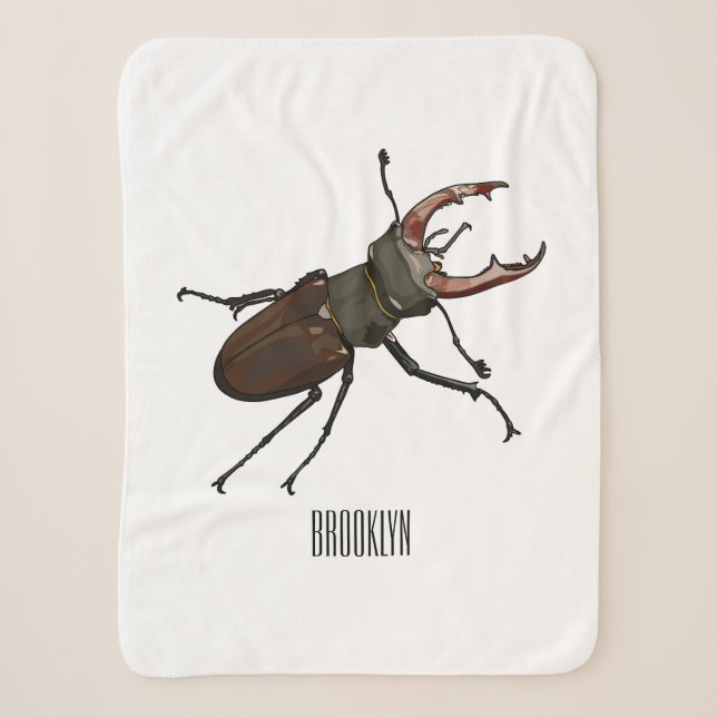 Stag beetle cartoon illustration sherpa blanket (Front)