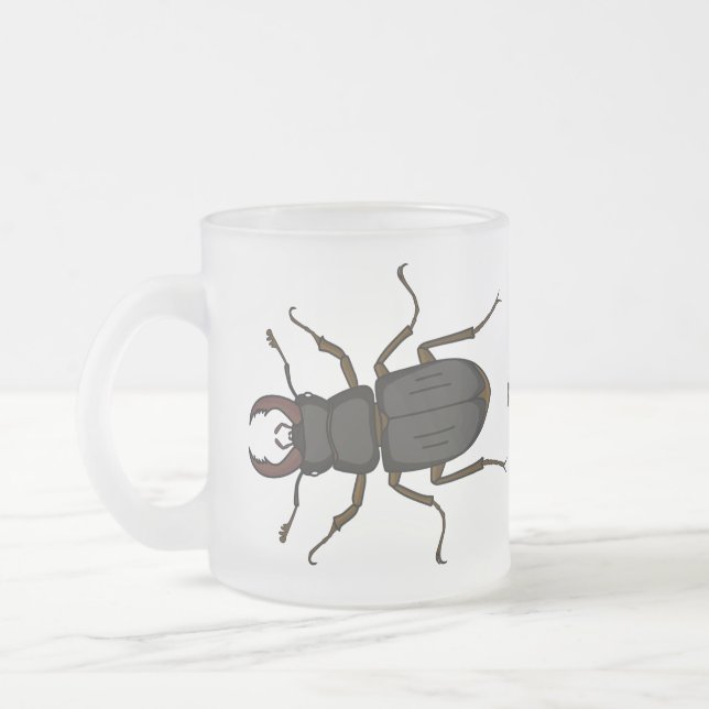 Stag beetle insect illustration frosted glass coffee mug (Left)
