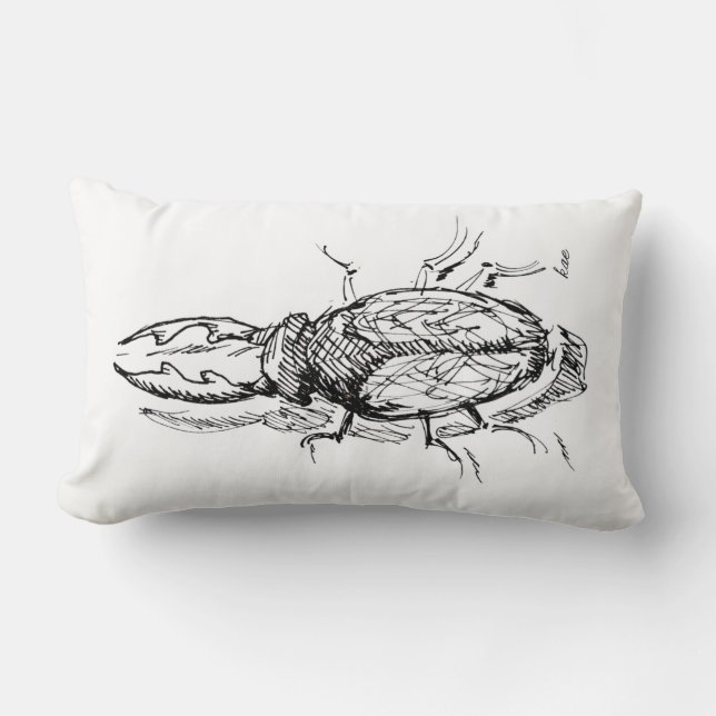 Stag Beetle Specimen Ink Sketch Lumbar Cushion (Front)