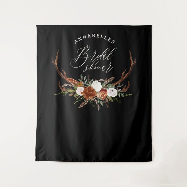 Stag black terracotta floral rustic bridal shower tapestry (Front)