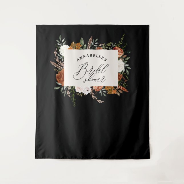 Stag black terracotta floral rustic bridal shower  tapestry (Front)