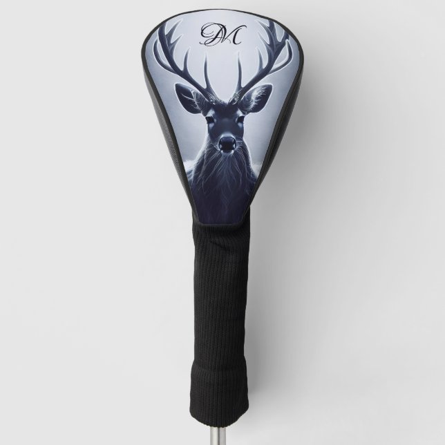 Stag Buck Deer Antlers Monogram Golf Head Cover (Front)