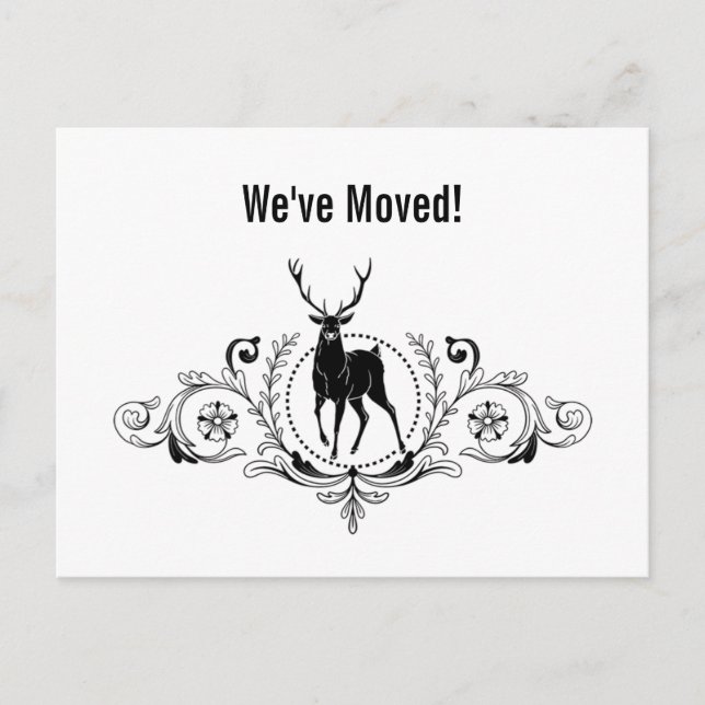Stag Buck Ornate Swirls Moving Announcement | Postcard (Front)