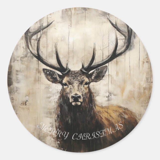 Stag Christmas Classic Round Sticker (Front)