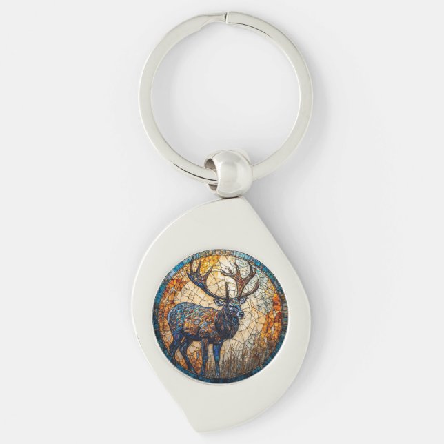 Stag Colourful Mosaic Illustration Key Ring (Front)