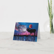 Stag Cradling Autumn Moon in Antlers Folding Card