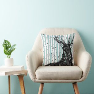 Stag Deer and Birch Tree Pillow
