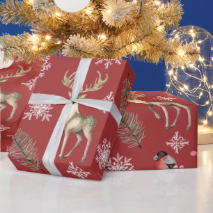 Stag Deer And Bird Woodland Themed Christmas Wrapping Paper