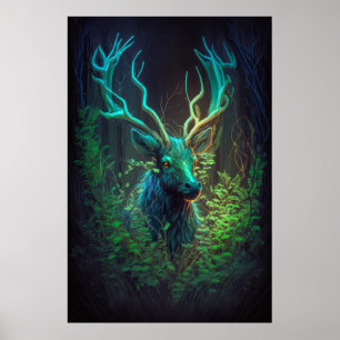Stag Deer Animal Portrait Painting Wildlife Forest Poster