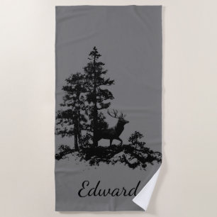 Stag Deer Animal Wildlife Custom Name Beach Towel