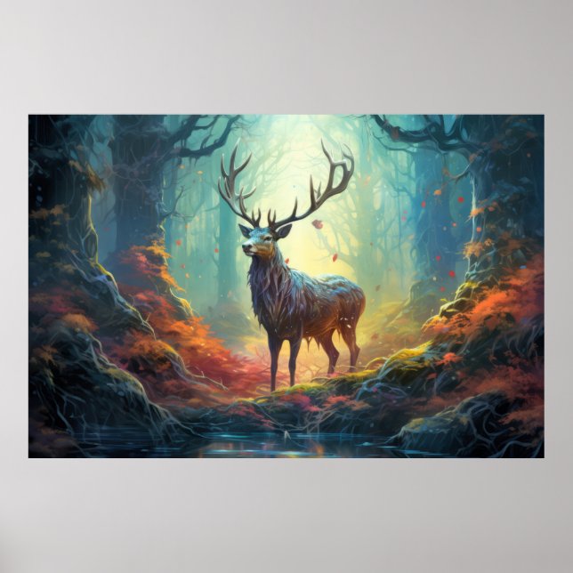 Stag Deer Animal Wildlife Wilderness Colourful Art Poster (Front)