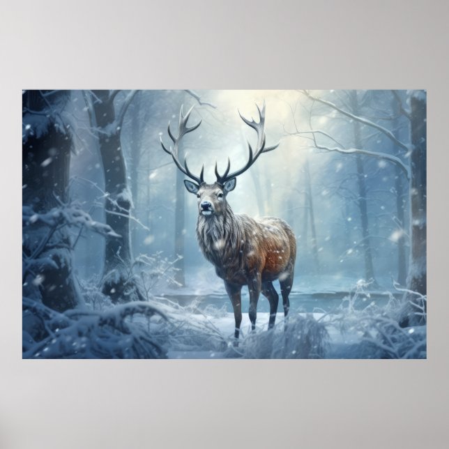 Stag Deer Animal Wildlife Wilderness Colourful Art Poster (Front)