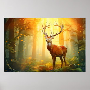 Stag Deer Animal Wildlife Wilderness Colourful Art Poster