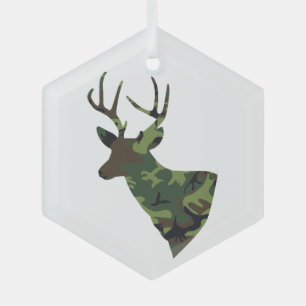 Stag Deer Camouflage  Green Glass Tree Decoration