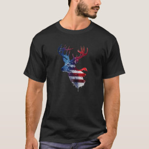 Stag Deer Hunting American USA Flag T-Shirt
