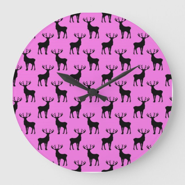 Stag Deer on Pink Large Clock (Front)