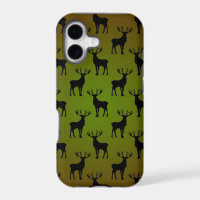 Stag Deer Pattern On Green Brown