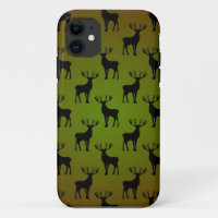 Stag Deer Pattern On Green Brown