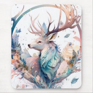 Stag Deer Portrait Animal Painting Wildlife Forest Mouse Pad