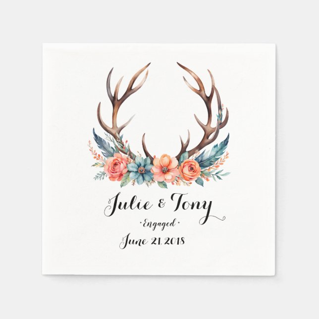 STAG & DEER WEDDING party paper napkins (Front)