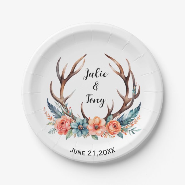 STAG & DEER WEDDING party paper plates (Front)