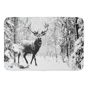 Stag Deer Winter Forest Wildlife Animal Nature Art Bath Mat