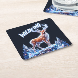 Stag Deer Winter Wonderland Christmas Square Paper Coaster