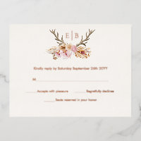 Stag Floral Antlers Boho Modern RSVP Rose Gold