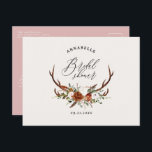 Stag girly pink rust floral elegant bridal shower postcard<br><div class="desc">Rustic foliage,  floral and stag antlers bridal shower party invitation card. With beautiful watercolor foliage,  white,  terracotta,  rust and plush pink florals complemented with modern black and sage green design and elegant script hand writing. This modern invite is sure to set the style for your upcoming party.</div>