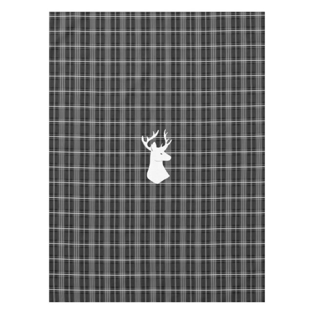 Stag Head on Black and White Plaid Tablecloth (Front)
