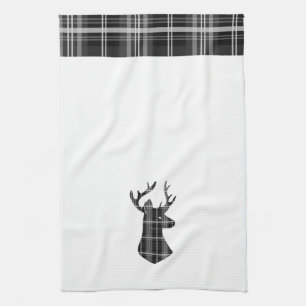 Stag Head on Black and White Plaid Tea Towel