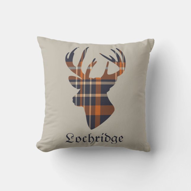 Stag Head Scottish Tartan Pattern Personalised Cushion (Front)
