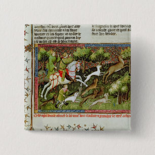 Stag Hunting, from the Livre de la Chasse 15 Cm Square Badge