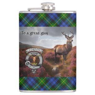 Stag in Heather w/Gordon Badge Personalised Hip Flask